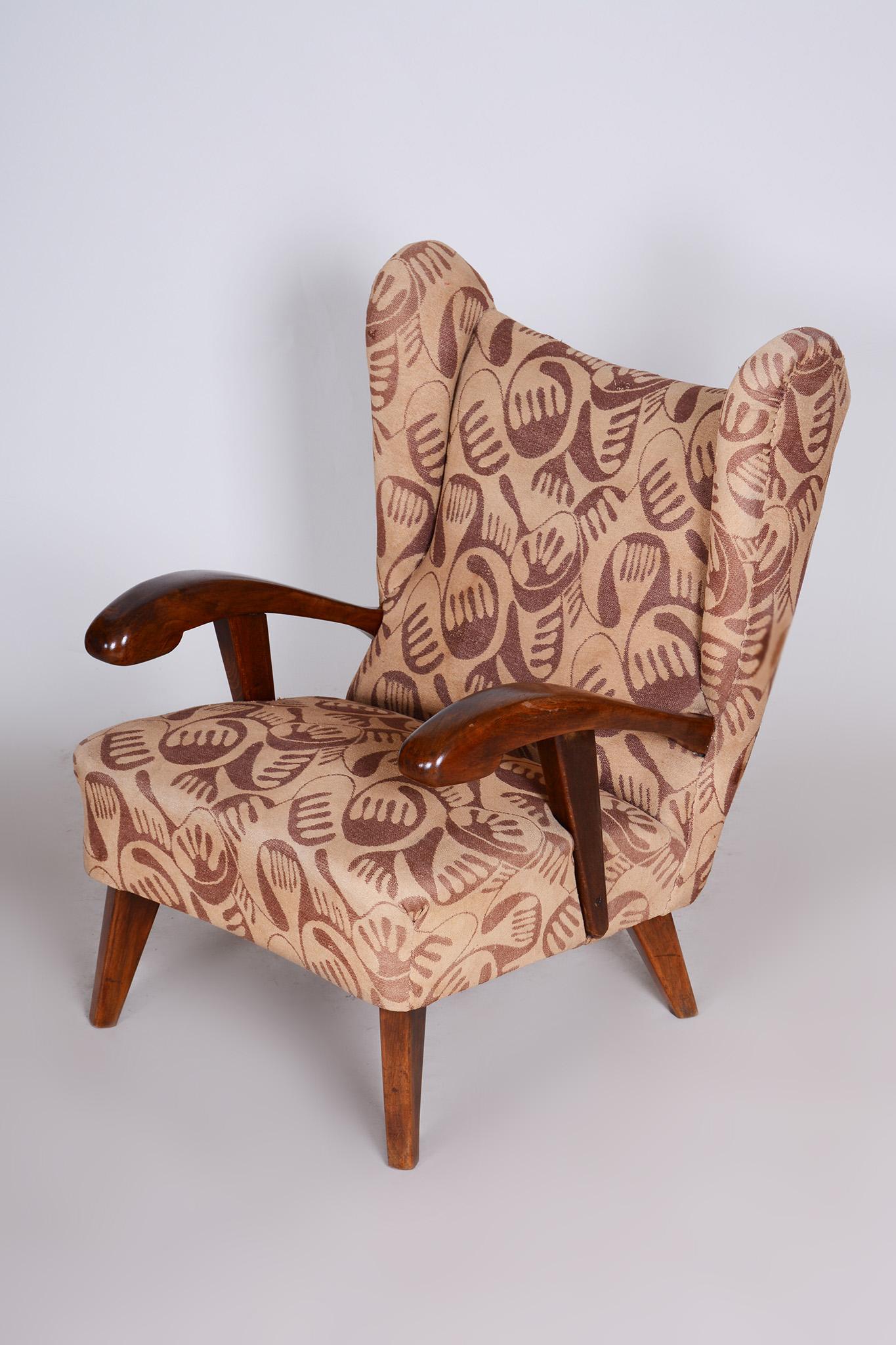 Brown Art Deco Armchair, Made in 1930s Czechia For Sale 10