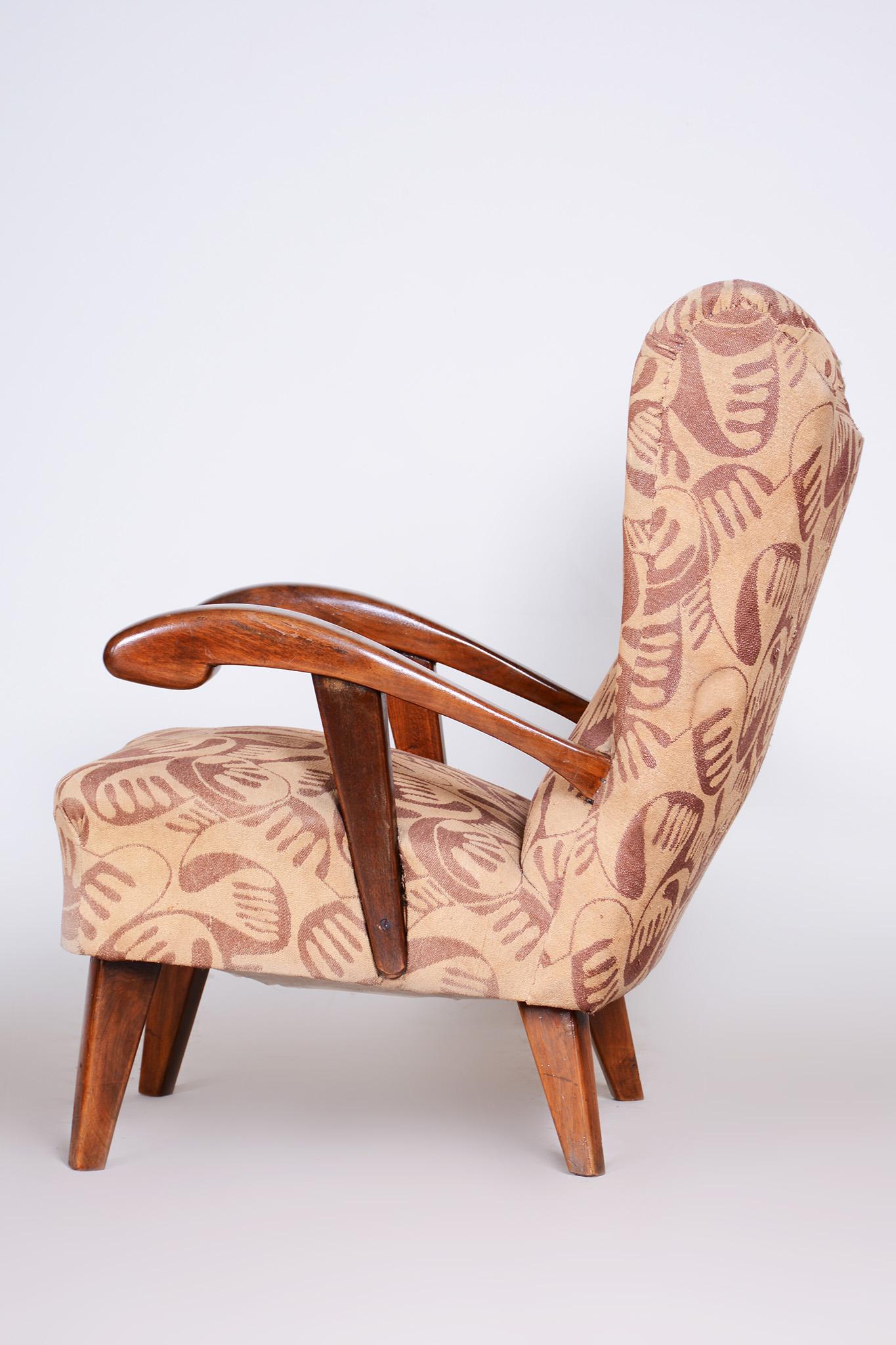 Brown Art Deco Armchair, Made in 1930s Czechia For Sale 3