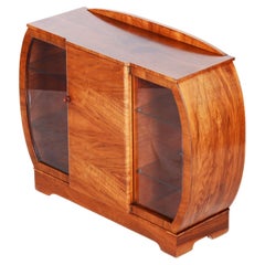 Brown Art Deco Display Cabinet Made in 1930s Belgium, Restored Walnut and Glass
