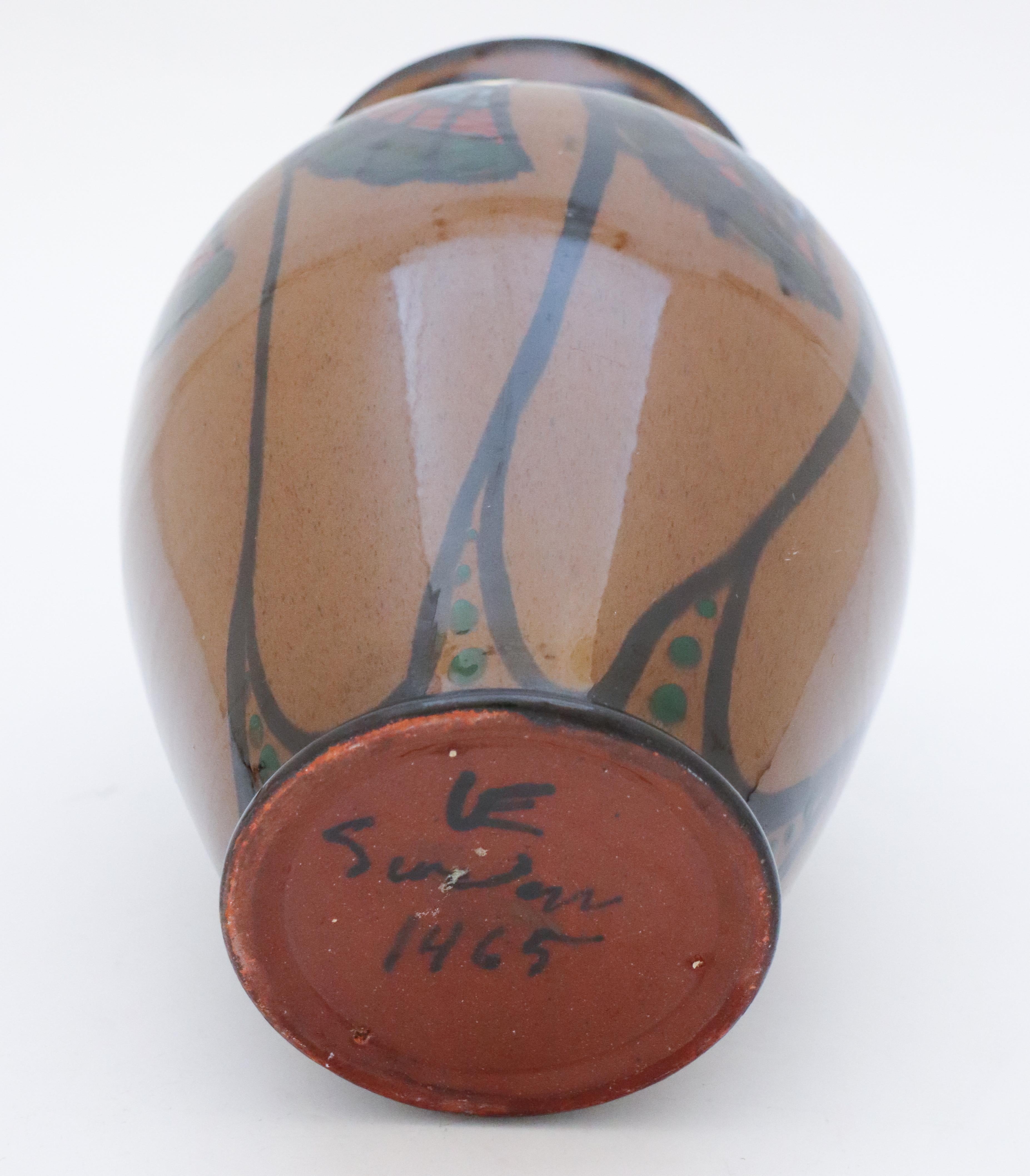 Brown Art Nouveau Vase from Upsala Ekeby, Sweden with Floral decor.  In Good Condition For Sale In Stockholm, SE