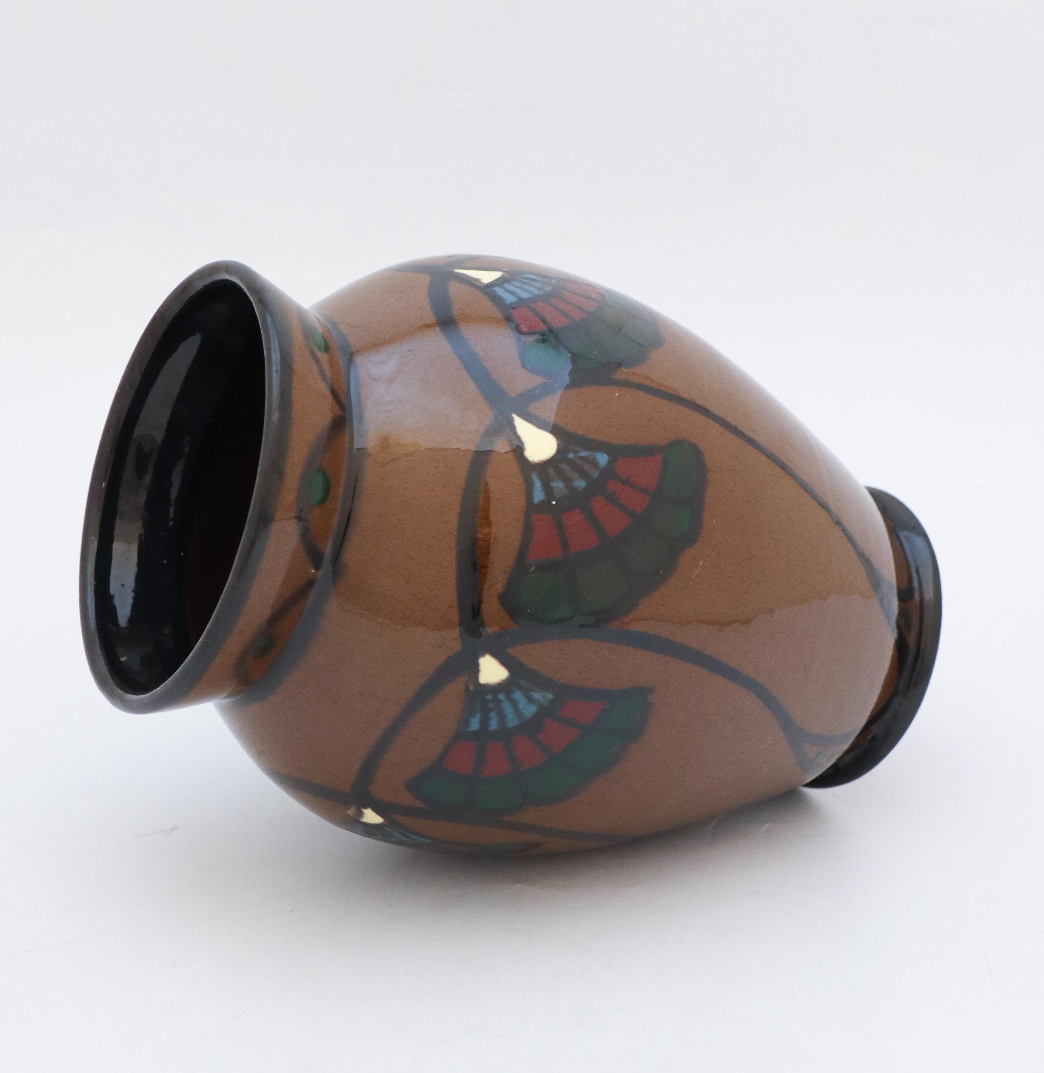 20th Century Brown Art Nouveau Vase from Upsala Ekeby, Sweden with Floral decor.  For Sale
