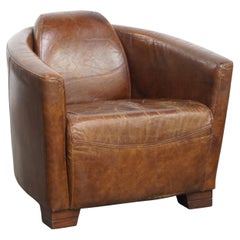 Brown Aviator design armchair made of cowhide leather