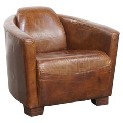Brown Aviator design armchair made of cowhide leather