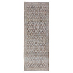 Brown Background Antique Persian Mahal with All-Over Floral Design in Orange