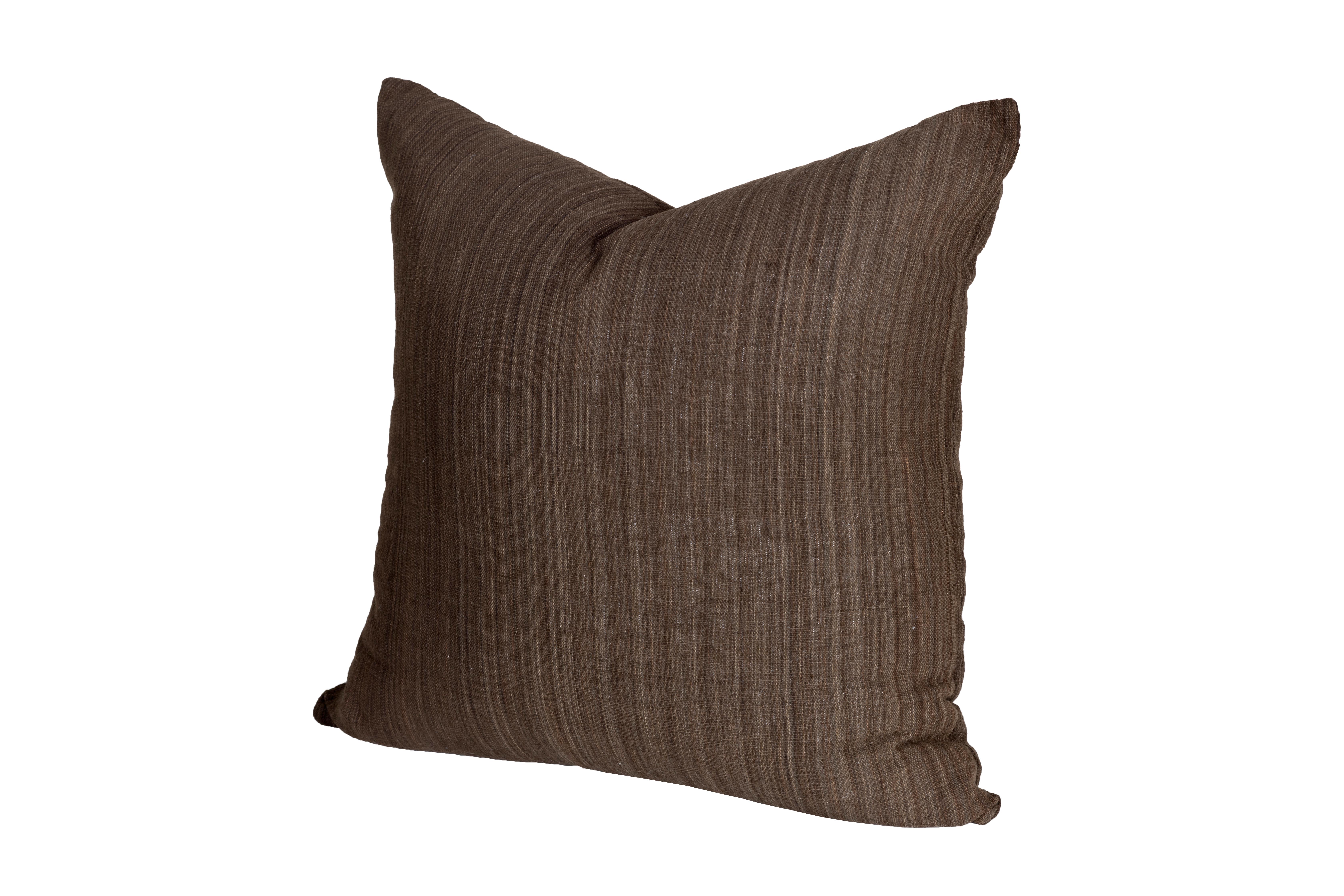 Modern Brown Bark Vintage Hmong Striped Pillow For Sale