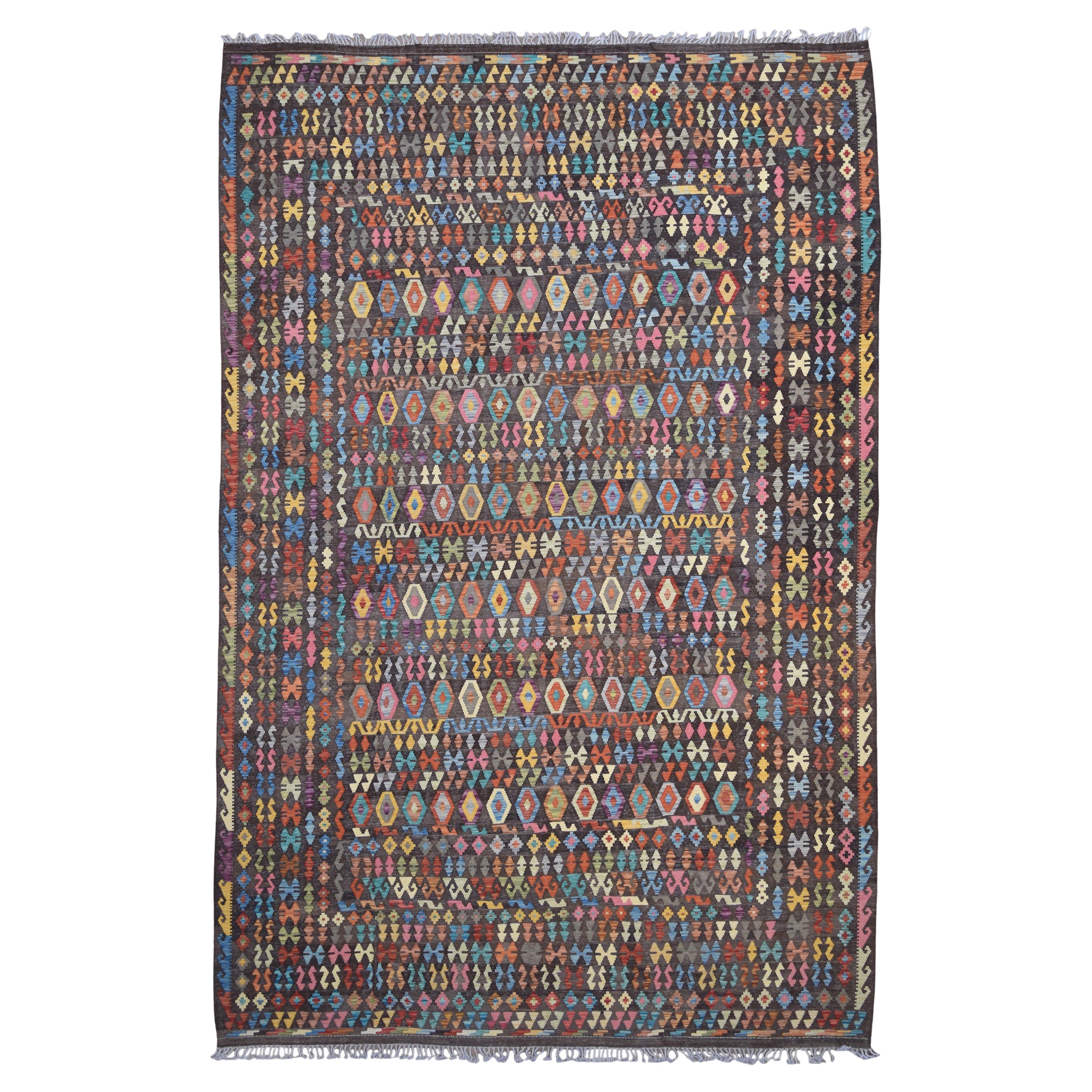 Brown base with multicolored pattern Wool Kilim 10'4''x15'7''