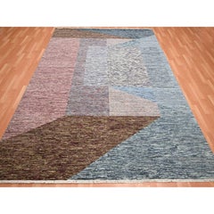 Brown Bauhaus and Mid Century Inspired Modern Design Hand Knotted Pure Wool Rug