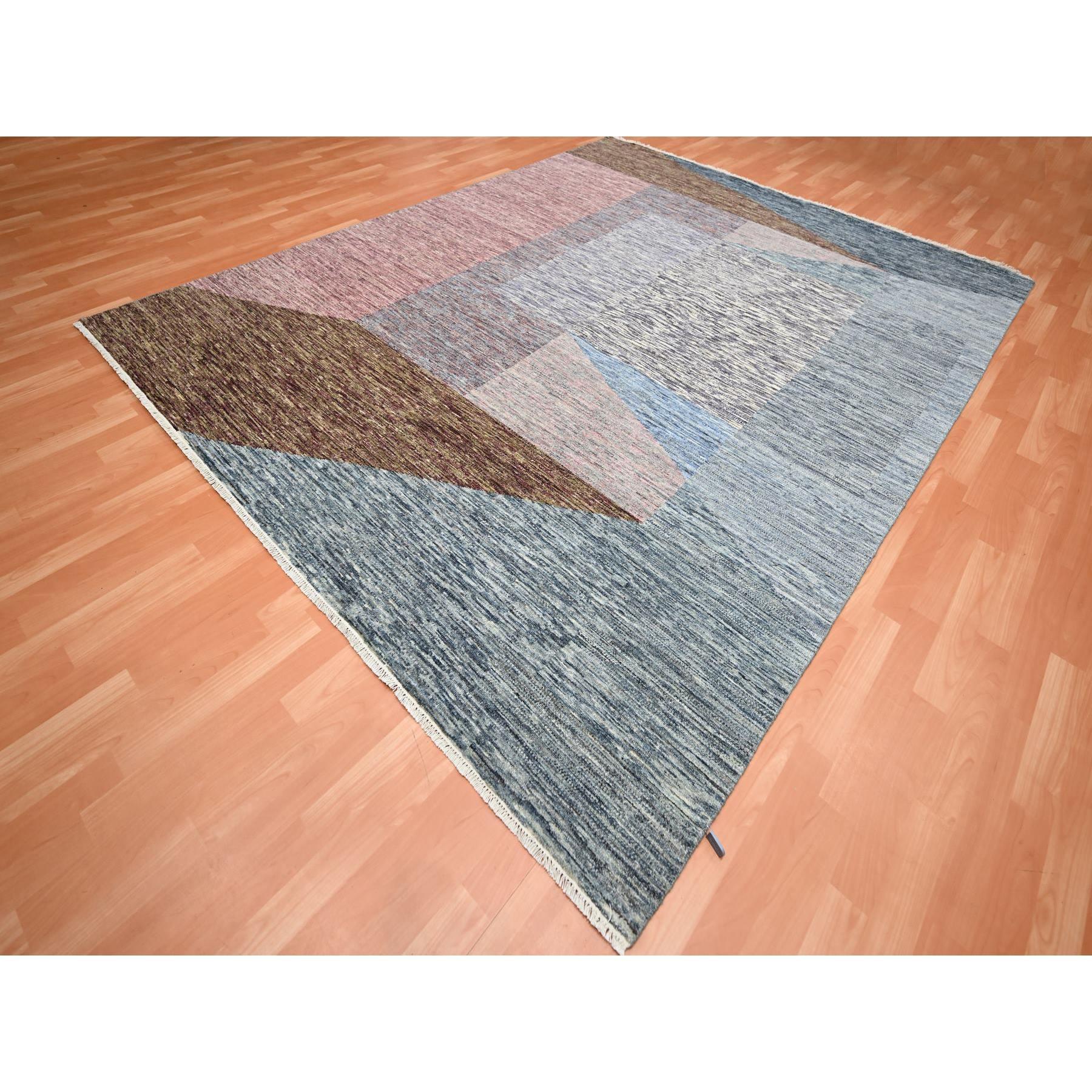 Indian Brown Bauhaus and Mid Century Inspired Modern Design Hand Knotted Pure Wool Rug For Sale