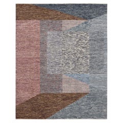 Brown Bauhaus und Mid Century Inspired Modern Design Hand Knotted Pure Wool Rug