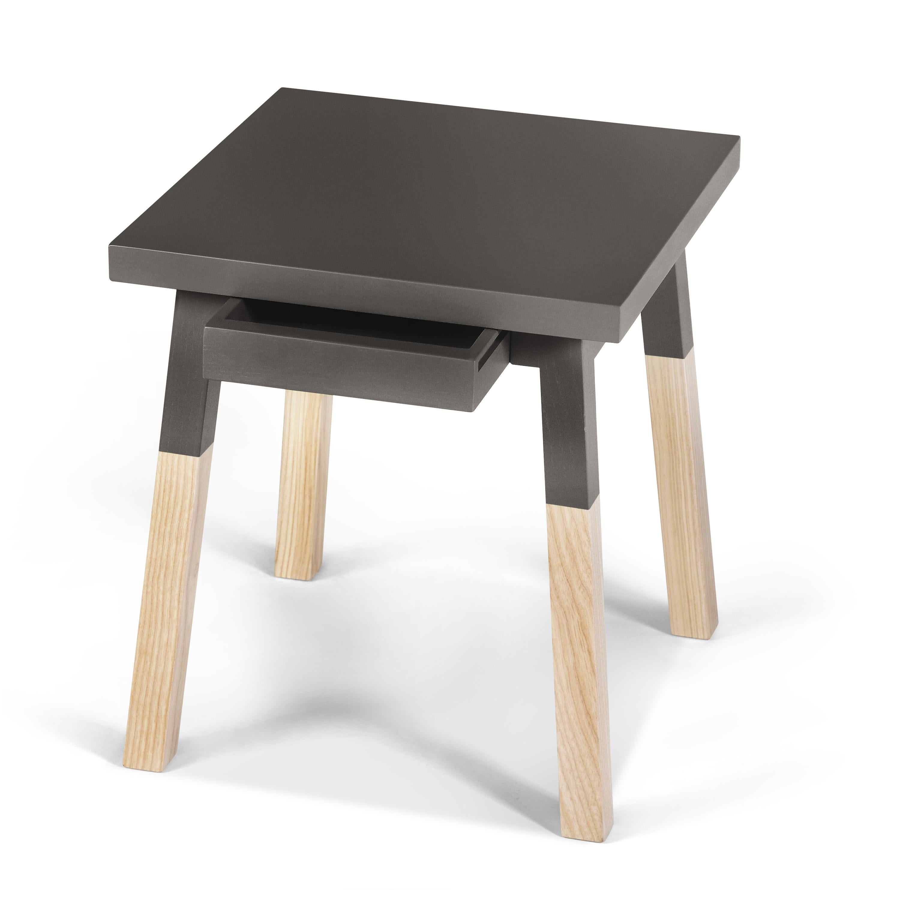 Scandinavian Modern Grey Chocolate bedside tables in Ash Wood, Designer E. Gizard, Paris - pack of 2 For Sale