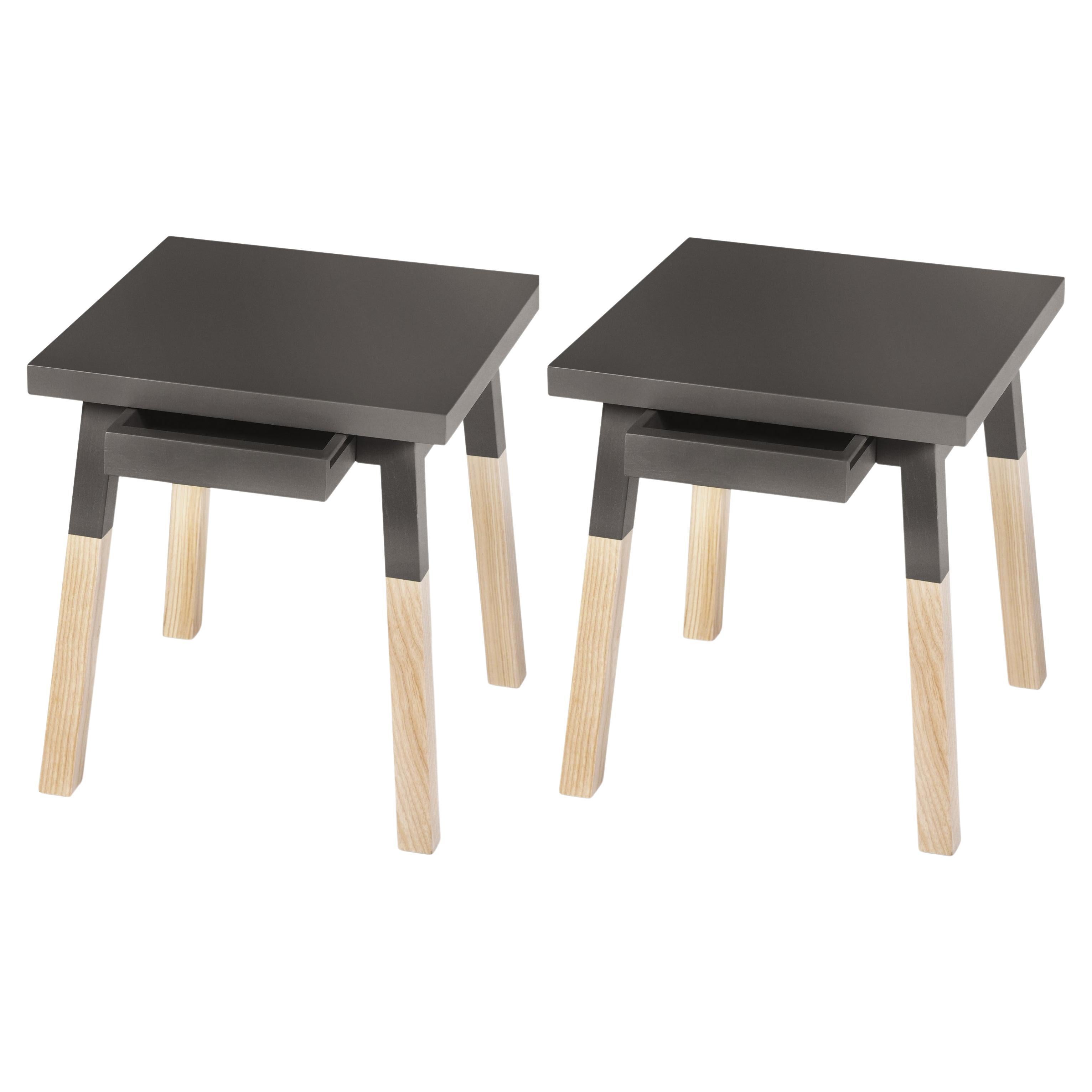 Grey Chocolate bedside tables in Ash Wood, Designer E. Gizard, Paris - pack of 2