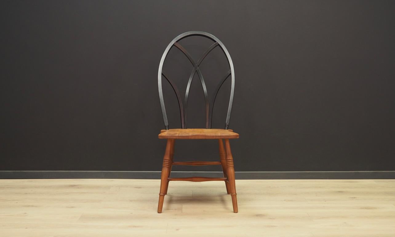 A set of four original chairs from 1950, Scandinavian design. Construction is made of beech wood. Backrest in black. Maintained in good condition (minor bruises and scratches) - directly to use.

Dimensions: Height 107 cm width 50 cm depth 60 cm