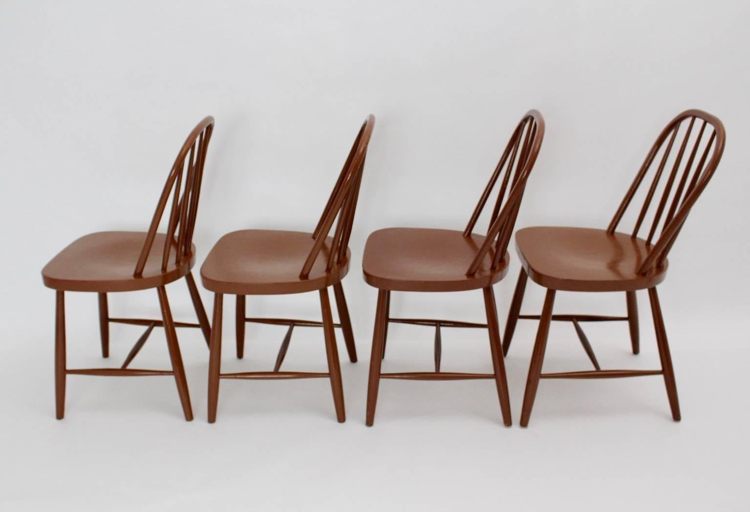 Lacquered Art Deco Vintage Brown Beech Windsor Chairs Josef Frank, circa 1930, Vienna For Sale
