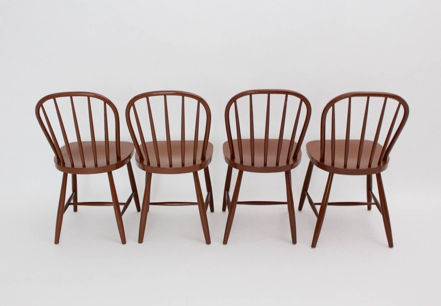 Bentwood Art Deco Vintage Brown Beech Windsor Chairs Josef Frank, circa 1930, Vienna For Sale