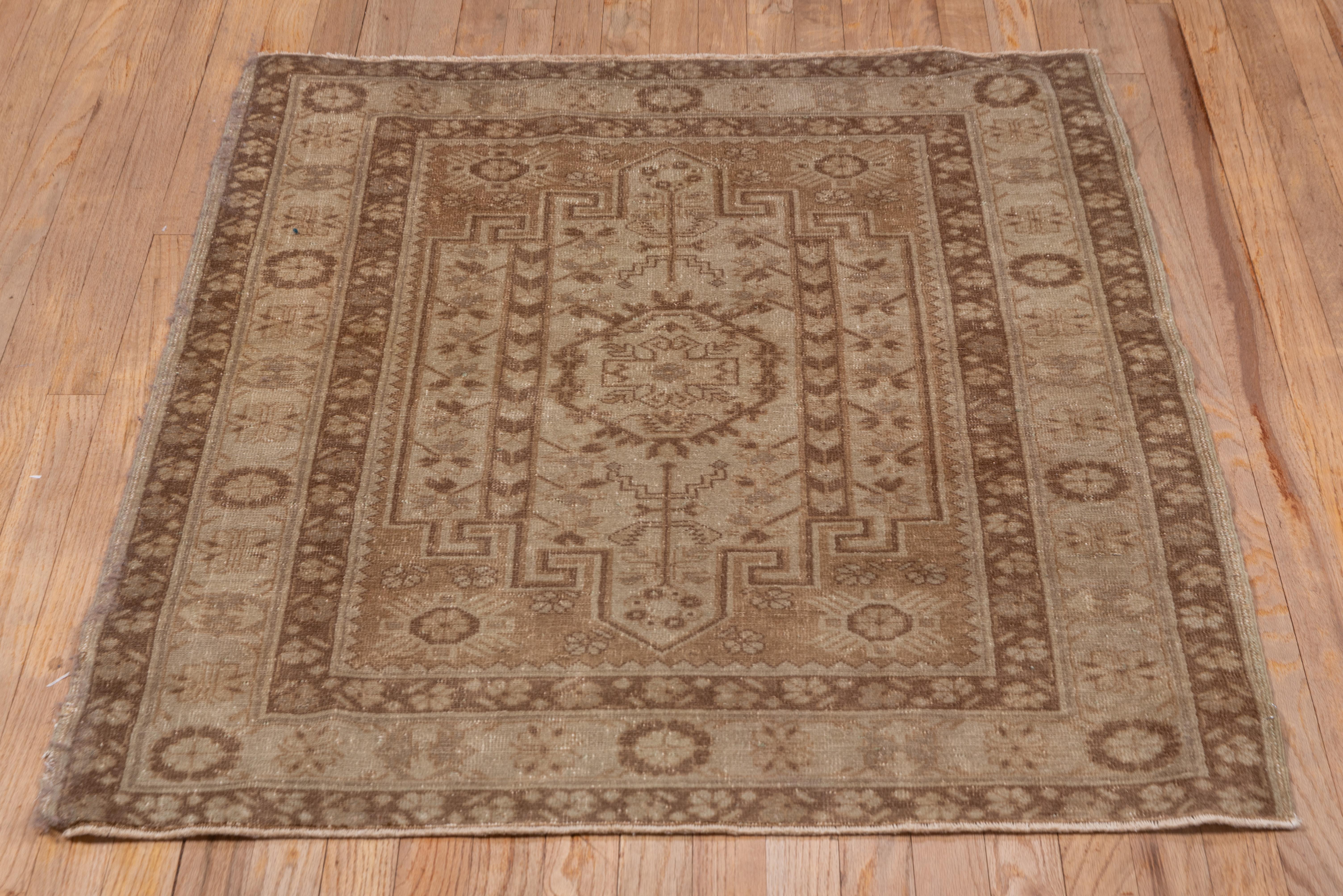 Hand-Knotted Brown & Beige Antique Caucasian Square Area Rug, circa 1930s For Sale