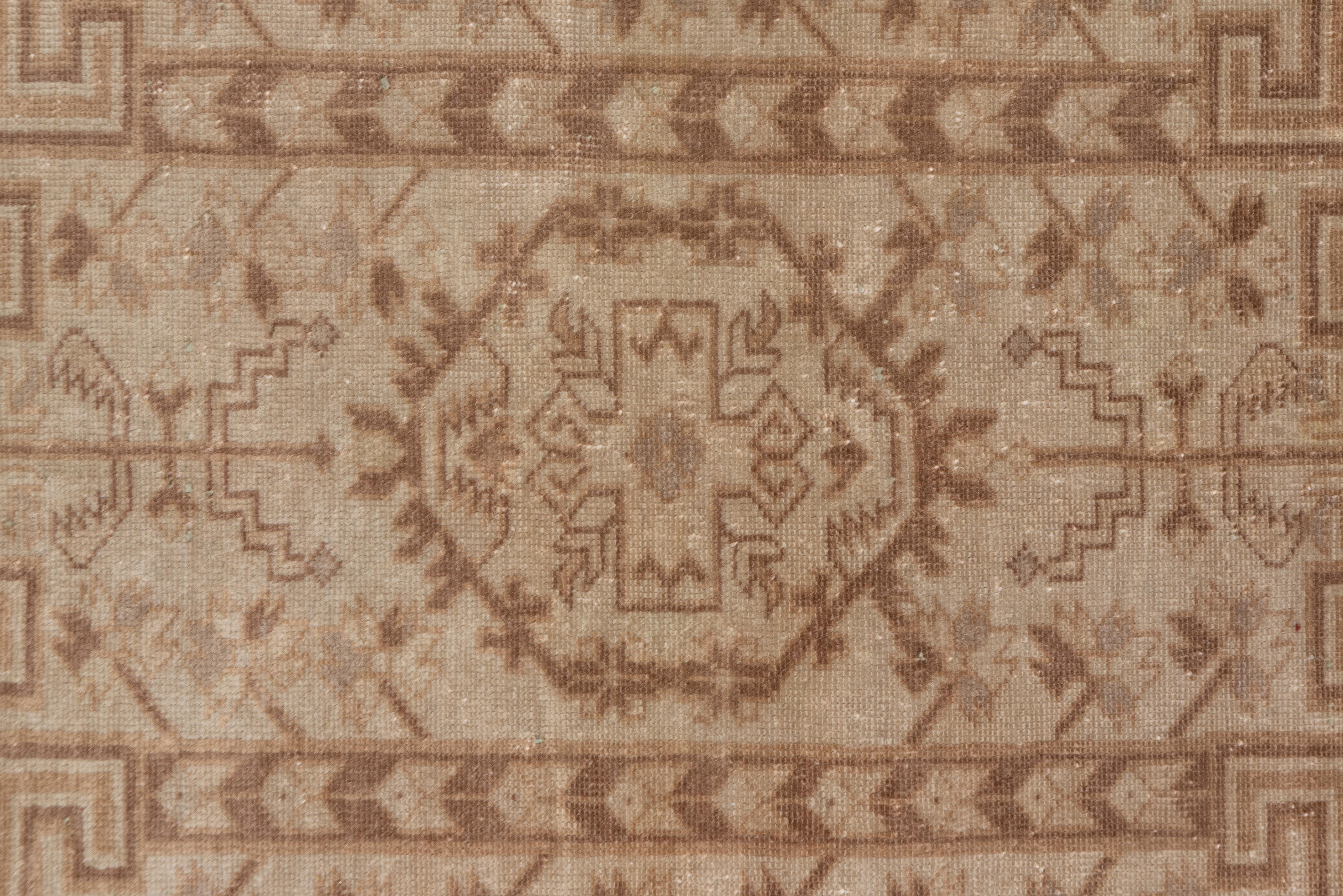 Brown & Beige Antique Caucasian Square Area Rug, circa 1930s In Good Condition For Sale In New York, NY