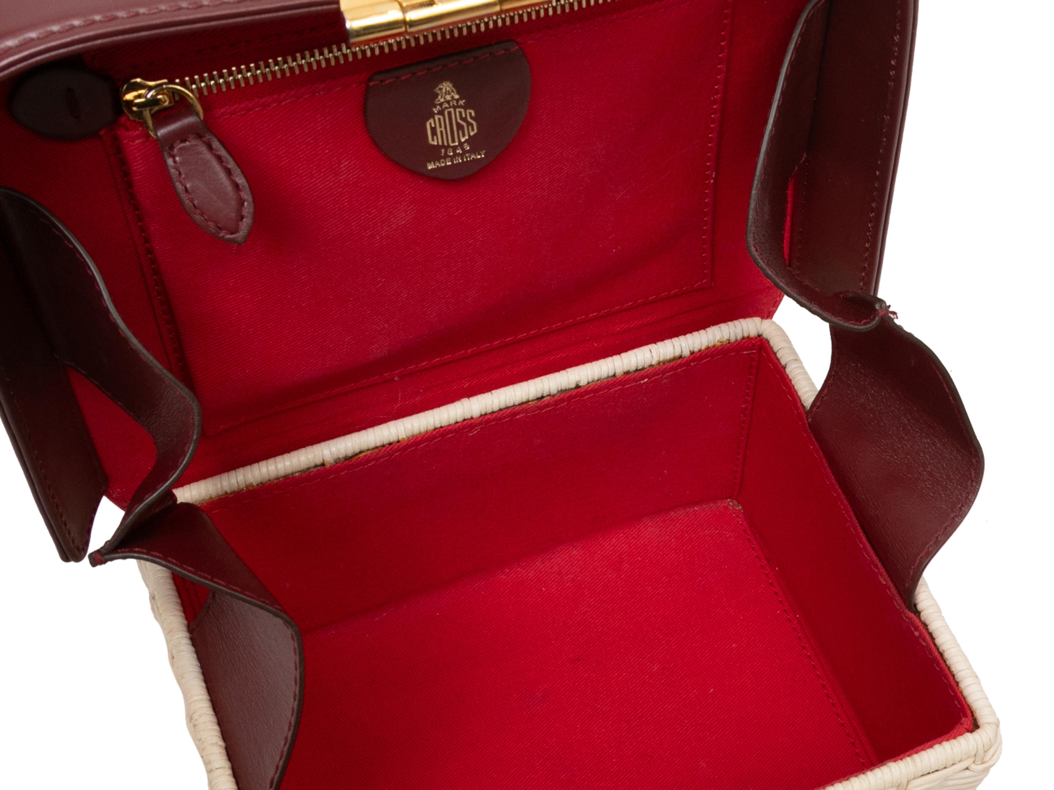 Women's or Men's Brown & Beige Mark Cross Grace Box Small Leather & Wicker Handbag For Sale