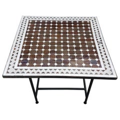 Brown / Beige Moroccan Mosaic Table, Choice of Iron Base