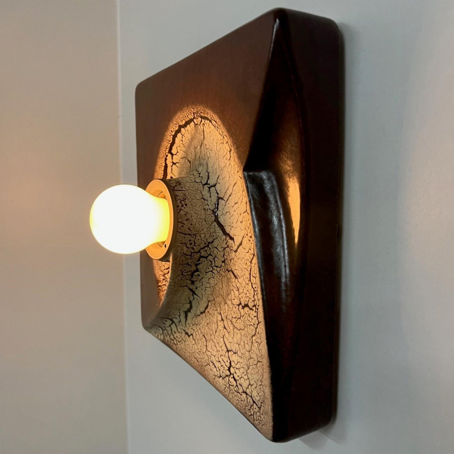 Brown Beige Square Ceramic Wall Lights by Hustadt Keramik, Germany, 1970 For Sale 4