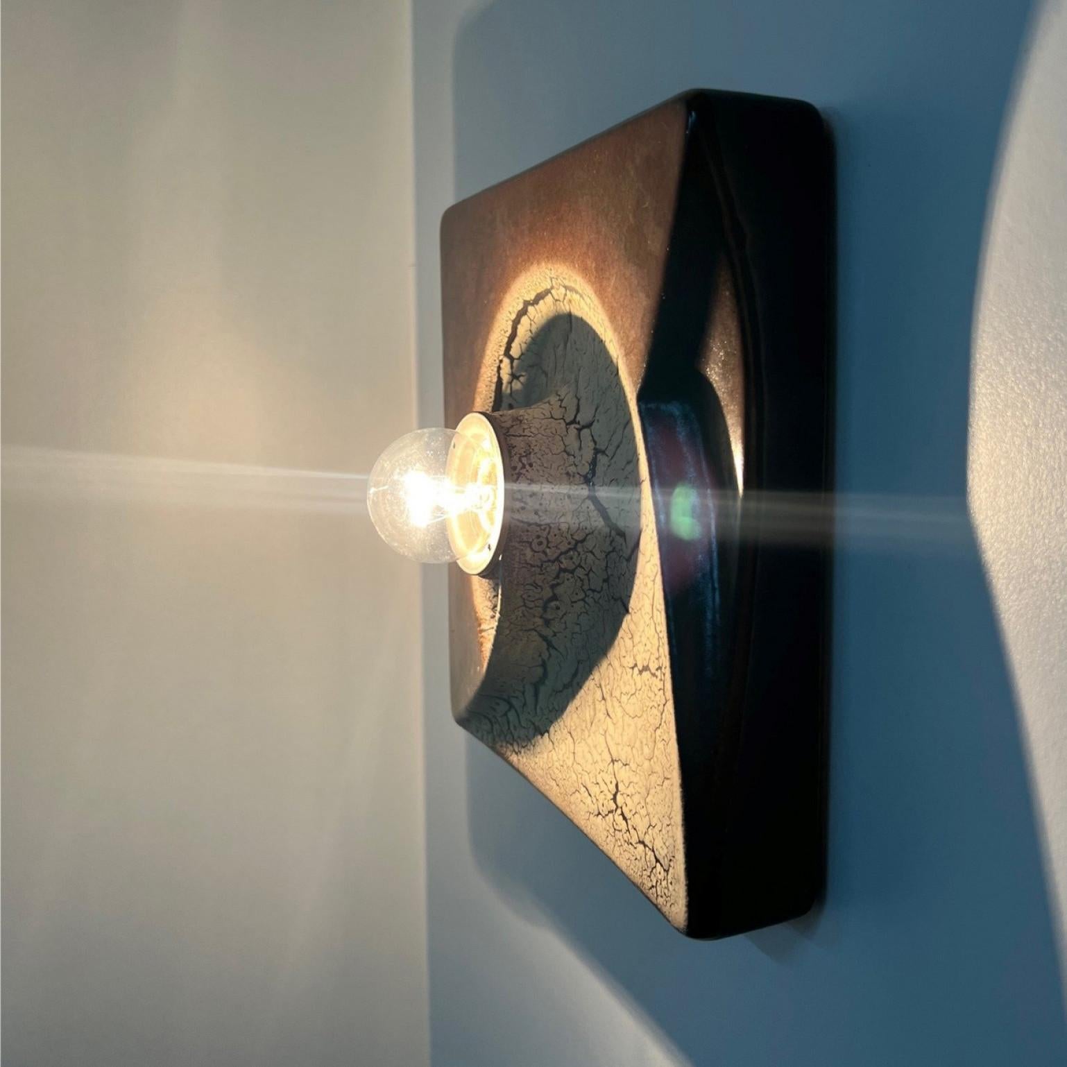Brown Beige Square Ceramic Wall Lights by Hustadt Keramik, Germany, 1970 For Sale 5