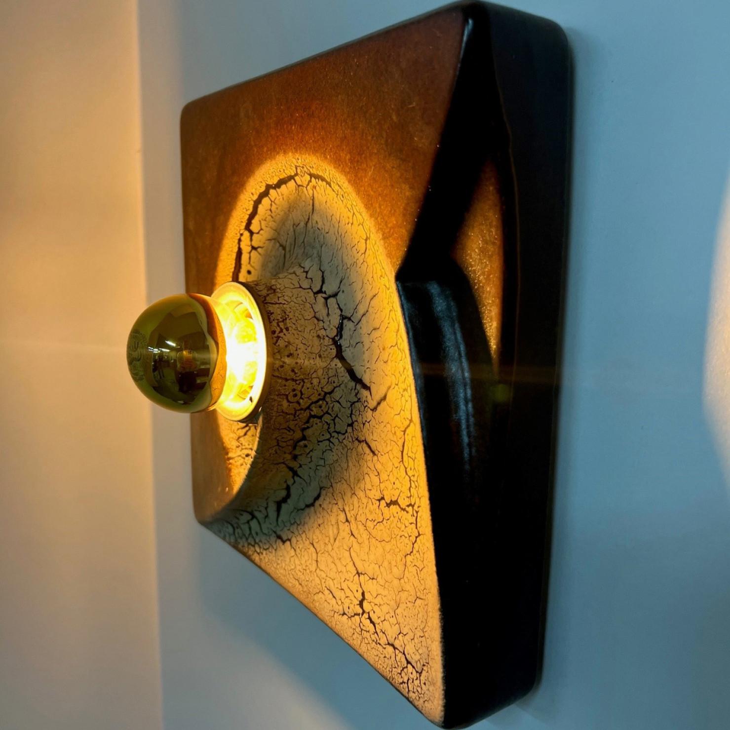 Brown Beige Square Ceramic Wall Lights by Hustadt Keramik, Germany, 1970 For Sale 6