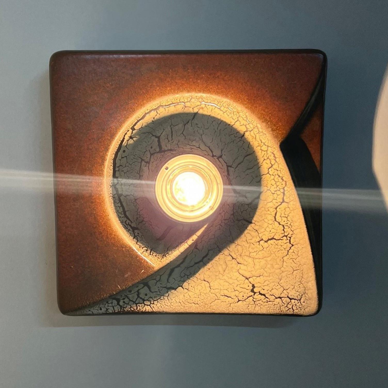 Brown Beige Square Ceramic Wall Lights by Hustadt Keramik, Germany, 1970 For Sale 7