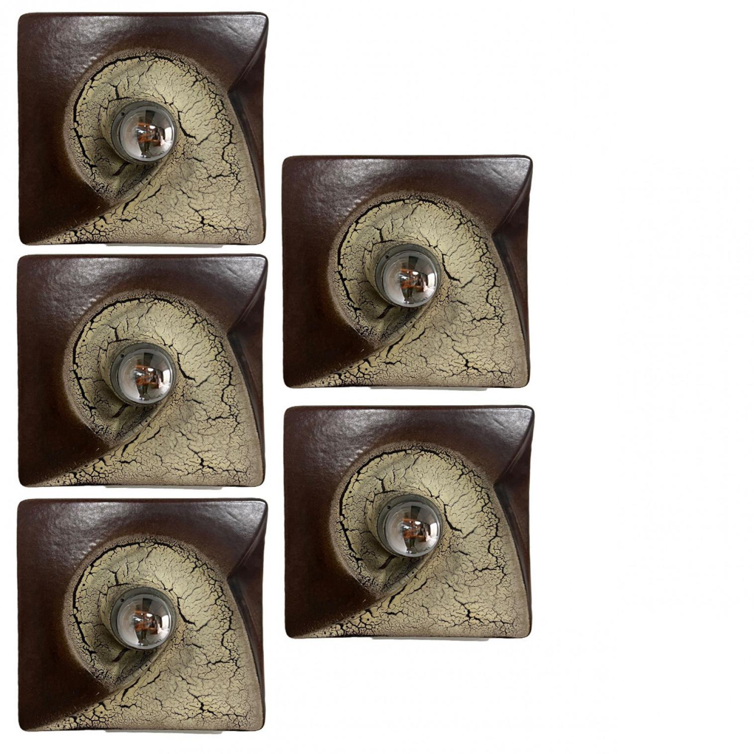 Brown Beige Square Ceramic Wall Lights by Hustadt Keramik, Germany, 1970 For Sale 8