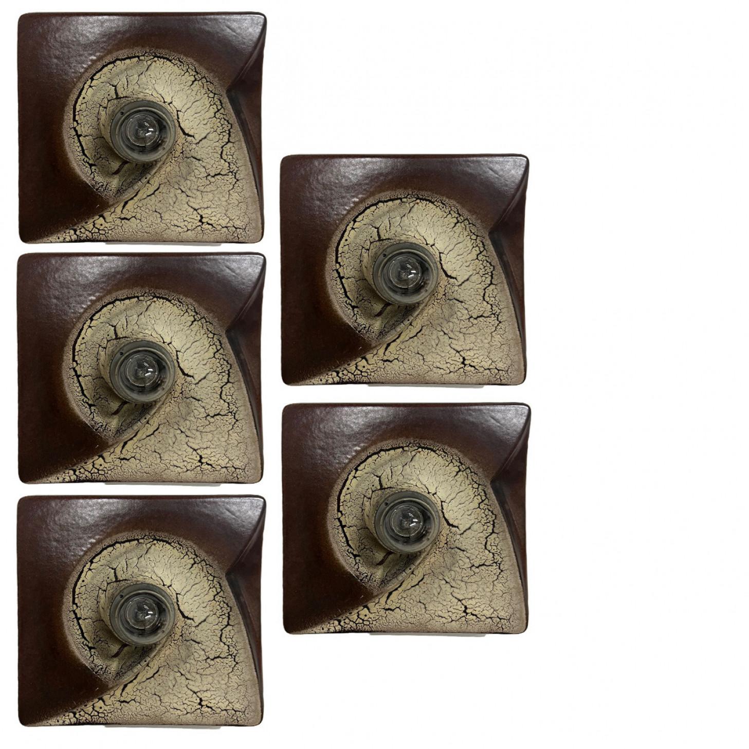 Brown Beige Square Ceramic Wall Lights by Hustadt Keramik, Germany, 1970 For Sale 9