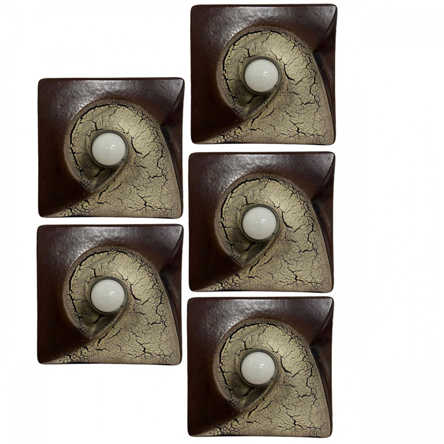 Brown Beige Square Ceramic Wall Lights by Hustadt Keramik, Germany, 1970 For Sale 10