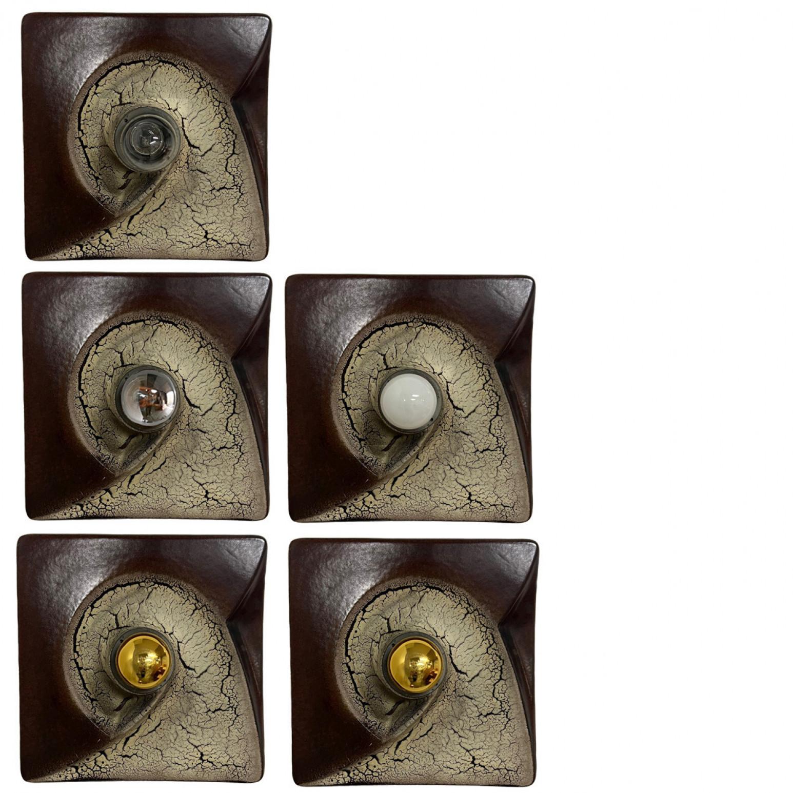 Brown Beige Square Ceramic Wall Lights by Hustadt Keramik, Germany, 1970 For Sale 13