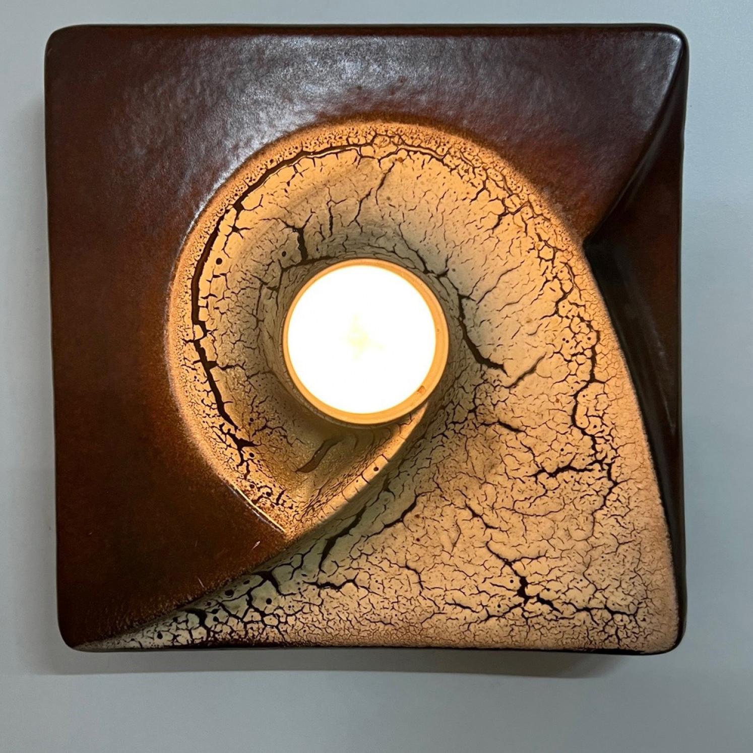 Glazed Brown Beige Square Ceramic Wall Lights by Hustadt Keramik, Germany, 1970 For Sale