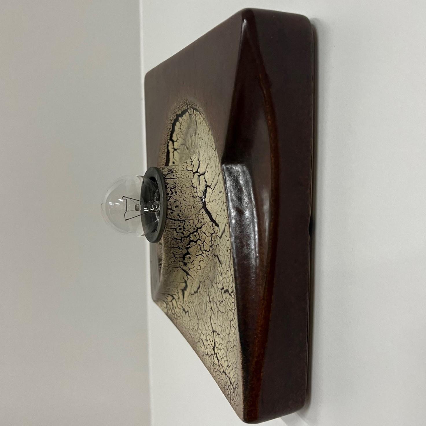 Brown Beige Square Ceramic Wall Lights by Hustadt Keramik, Germany, 1970 For Sale 2