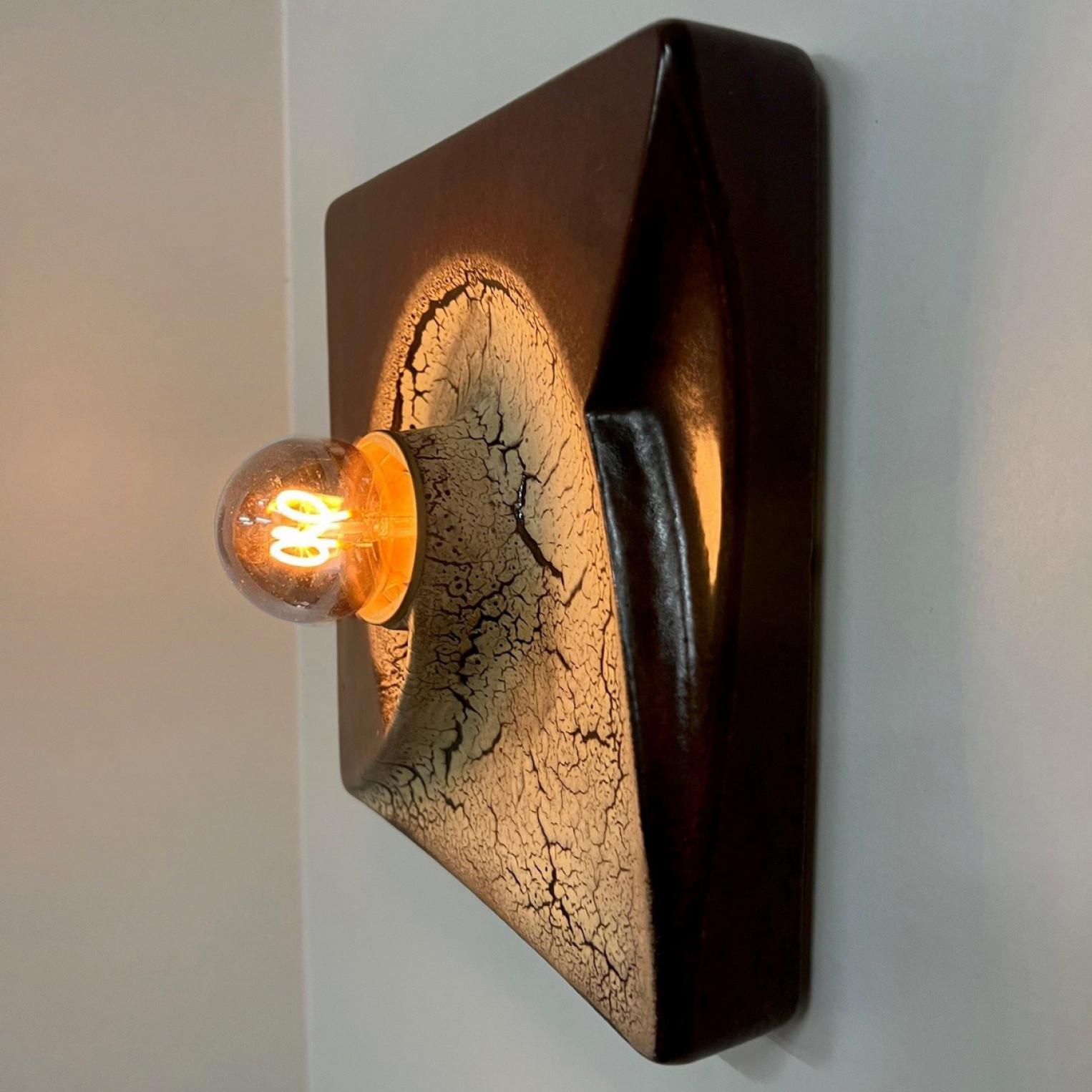 Brown Beige Square Ceramic Wall Lights by Hustadt Keramik, Germany, 1970 For Sale 3