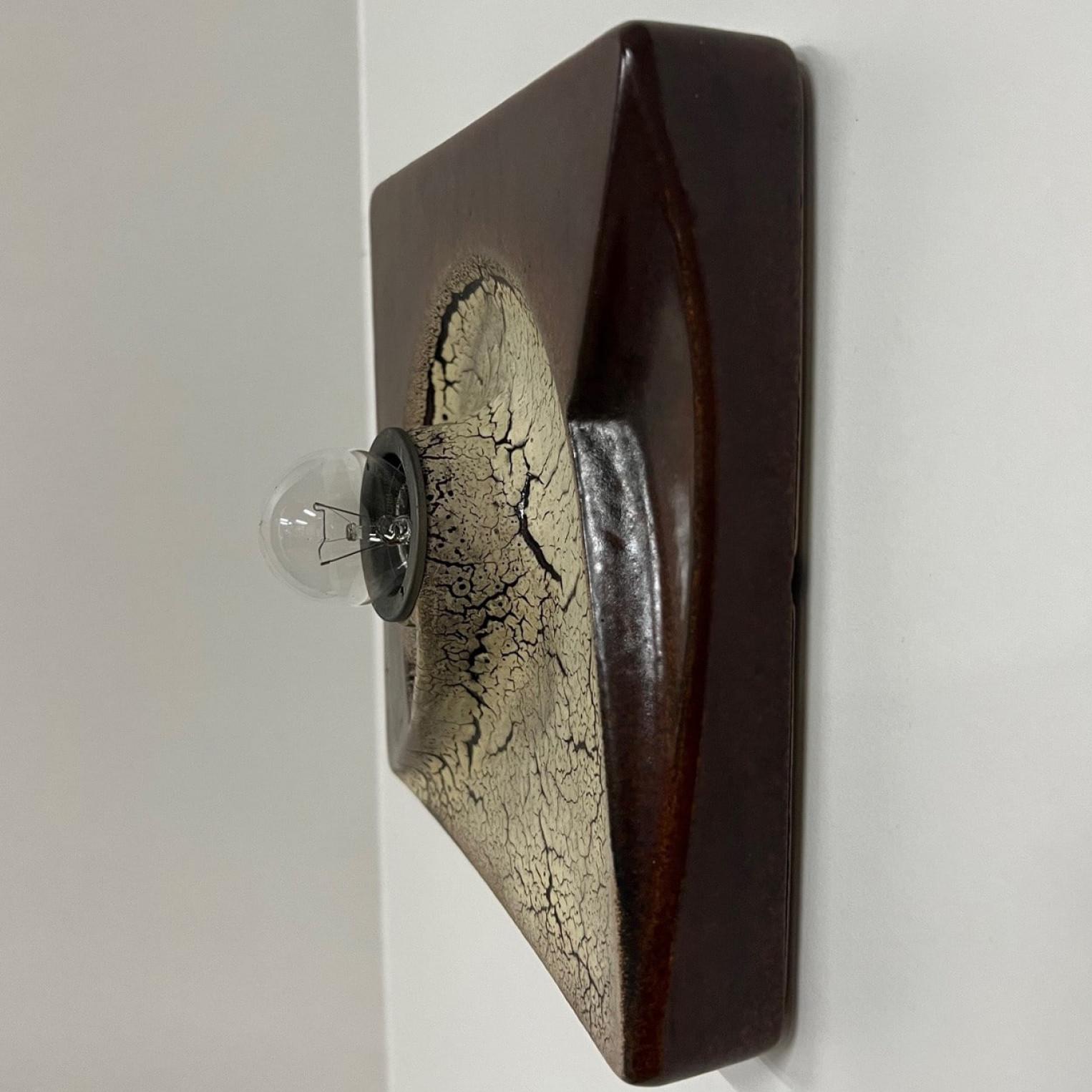 Applique quadrate in ceramica marrone beige di Hustadt Keramik, Germania, 1970 in vendita 1