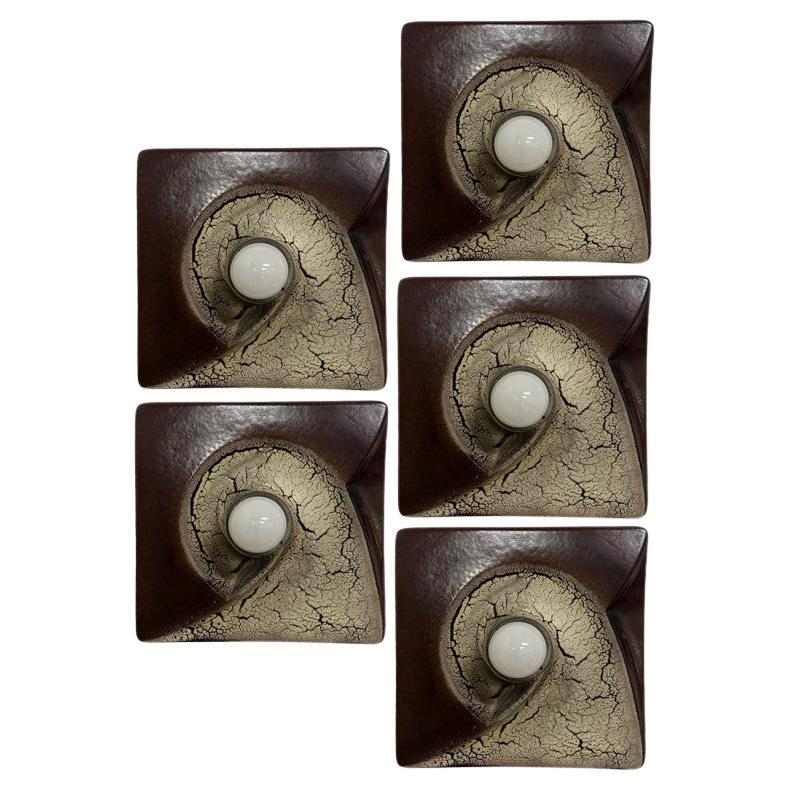 Applique quadrate in ceramica marrone beige di Hustadt Keramik, Germania, 1970 in vendita