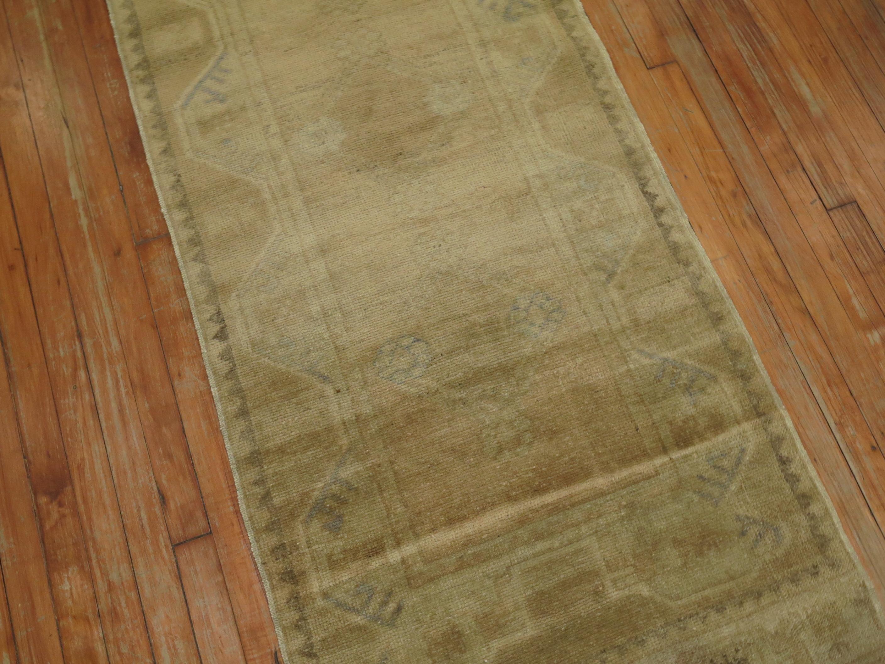 Brown Beige Turkish Oushak Runner In Good Condition For Sale In New York, NY