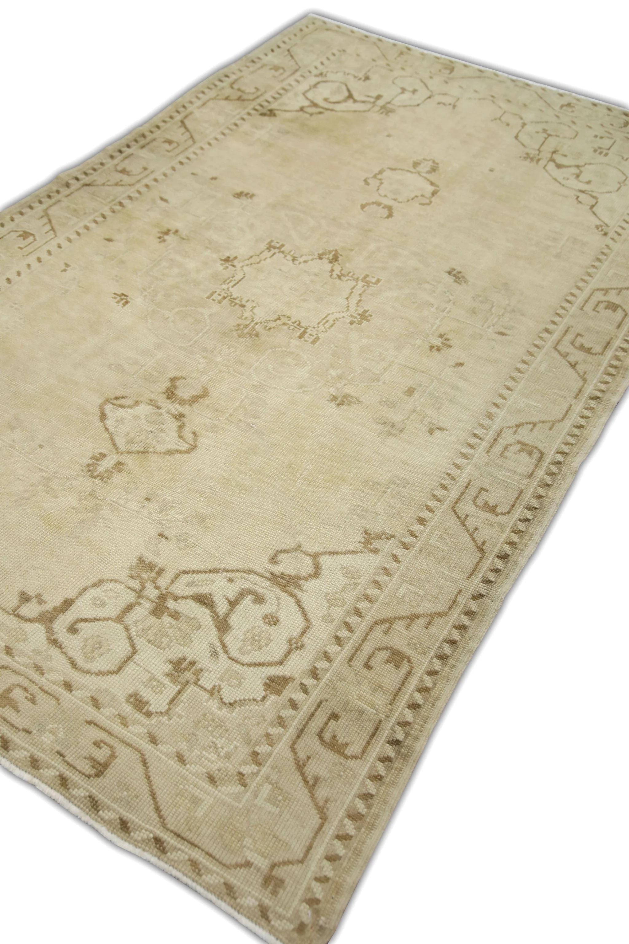 Vegetable Dyed Brown & Beige Vintage Turkish Rug 4'7