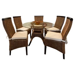 Ensemble de meubles de patio en rotin, table en verre et 5 chaises, ensemble de salle à manger en osier