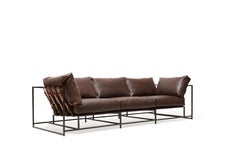 Brown Bison Leather and Blackened Steel Sofa