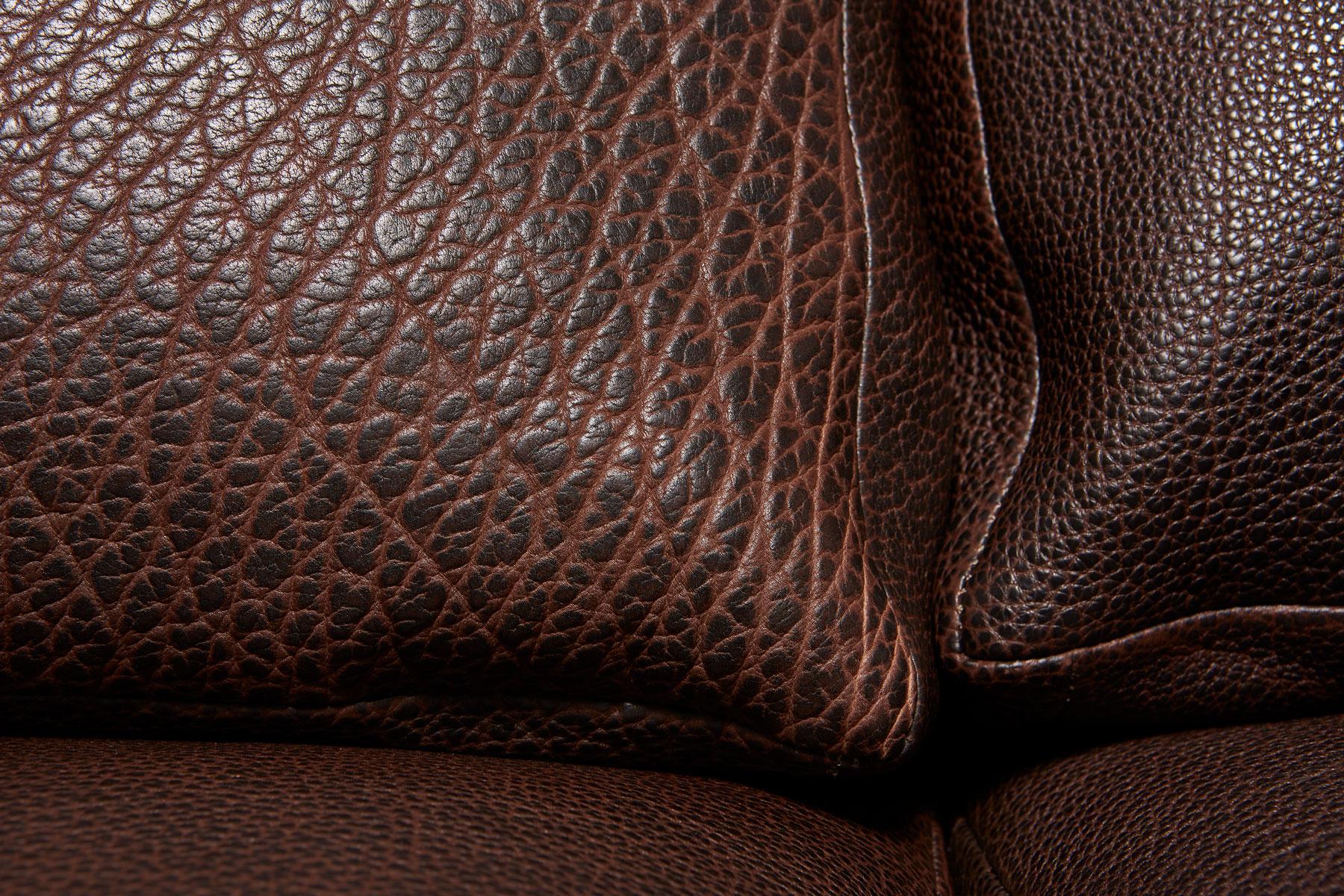 American Brown Bison Leather and Blackened Steel Sofa For Sale