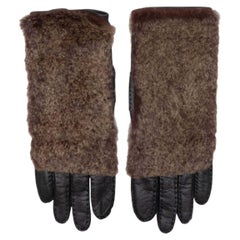 Brown & Black Chanel Fur & Leather Gloves Size 6.5