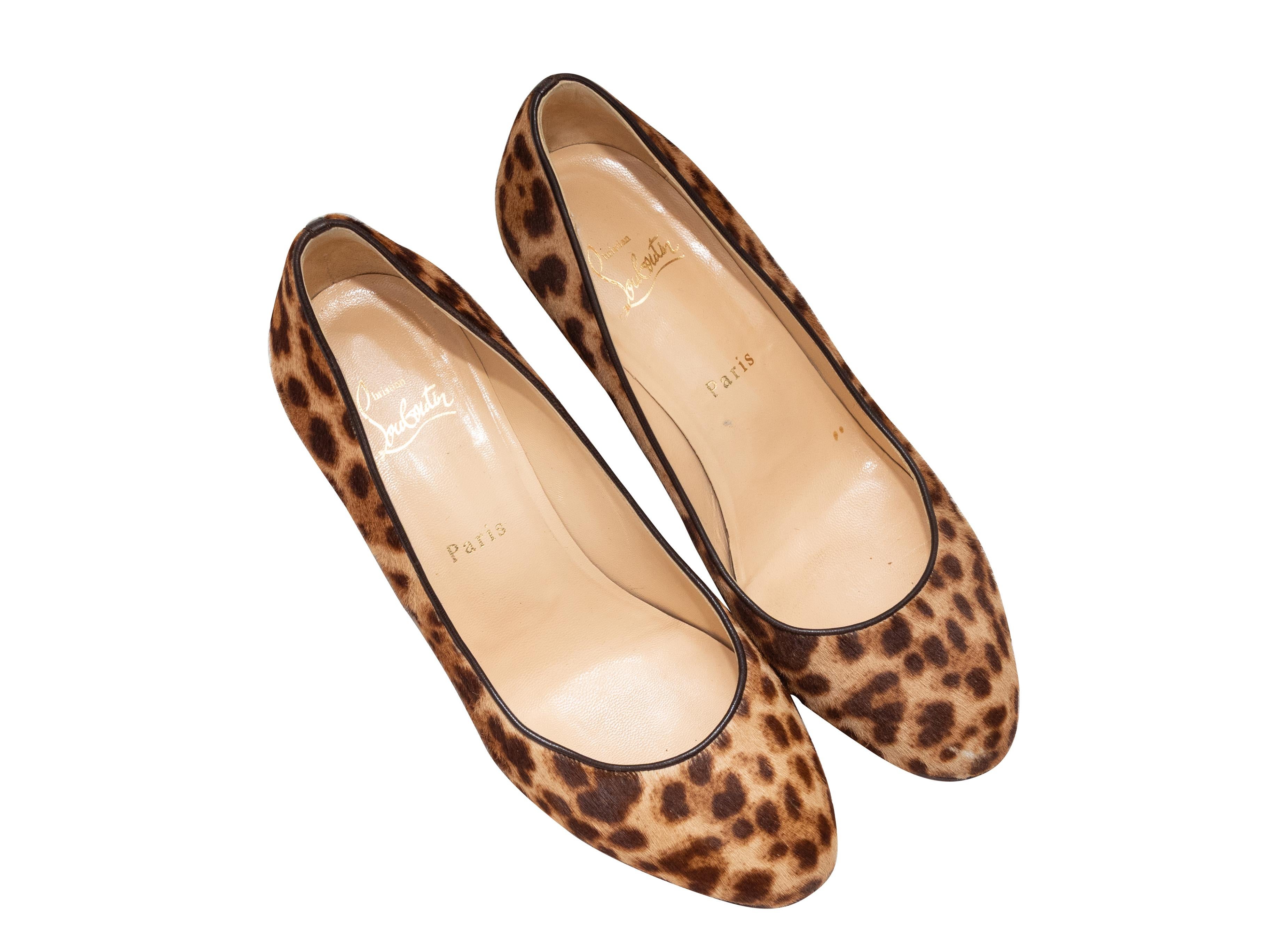 Women's Brown & Black Christian Louboutin Leopard Print Ponyhair Wedges Size 39.5 For Sale
