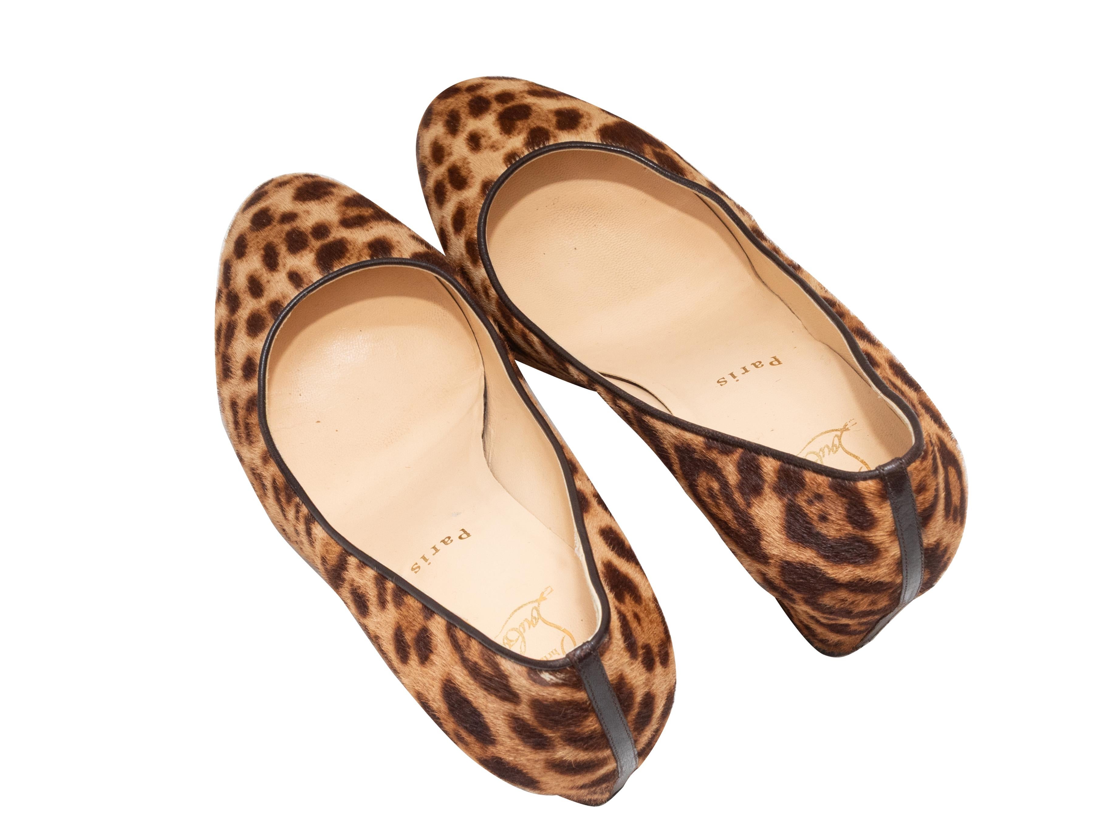 Brown & Black Christian Louboutin Leopard Print Ponyhair Wedges Size 39.5 For Sale 1
