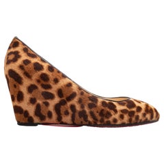 Brown & Black Christian Louboutin Leopard Print Ponyhair Wedges Size 39.5