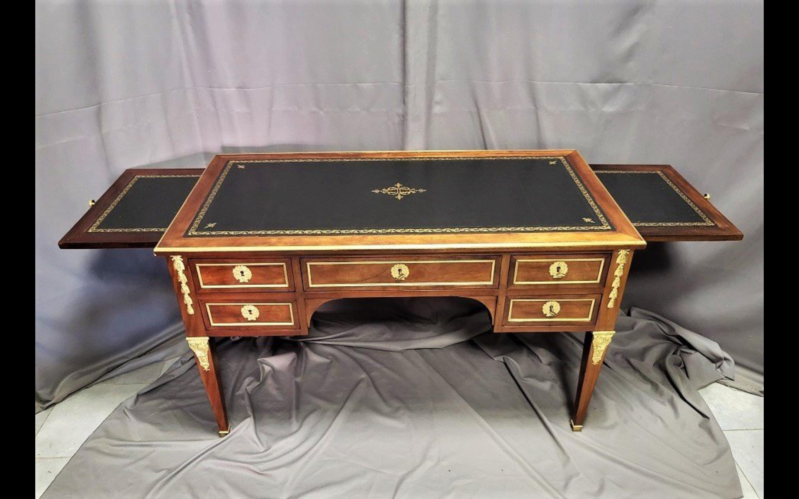 Brown Black Desk Table, Boulle Louis XVI, France, 19th Cent 5
