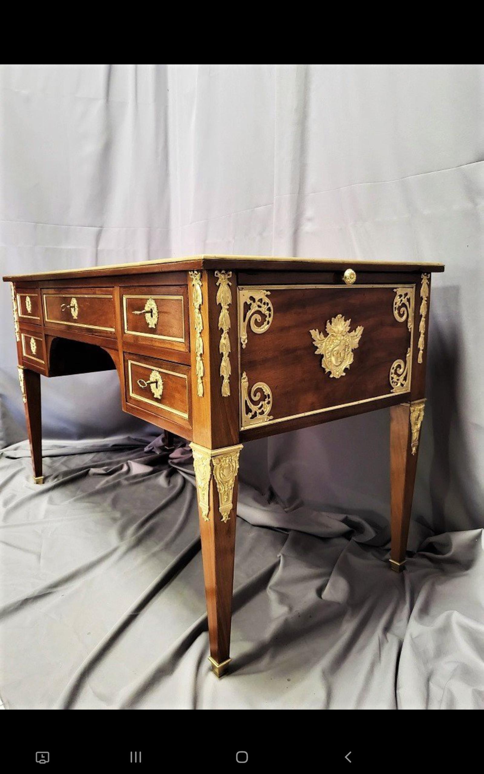 French Brown Black Desk Table, Boulle Louis XVI, France, 19th Cent