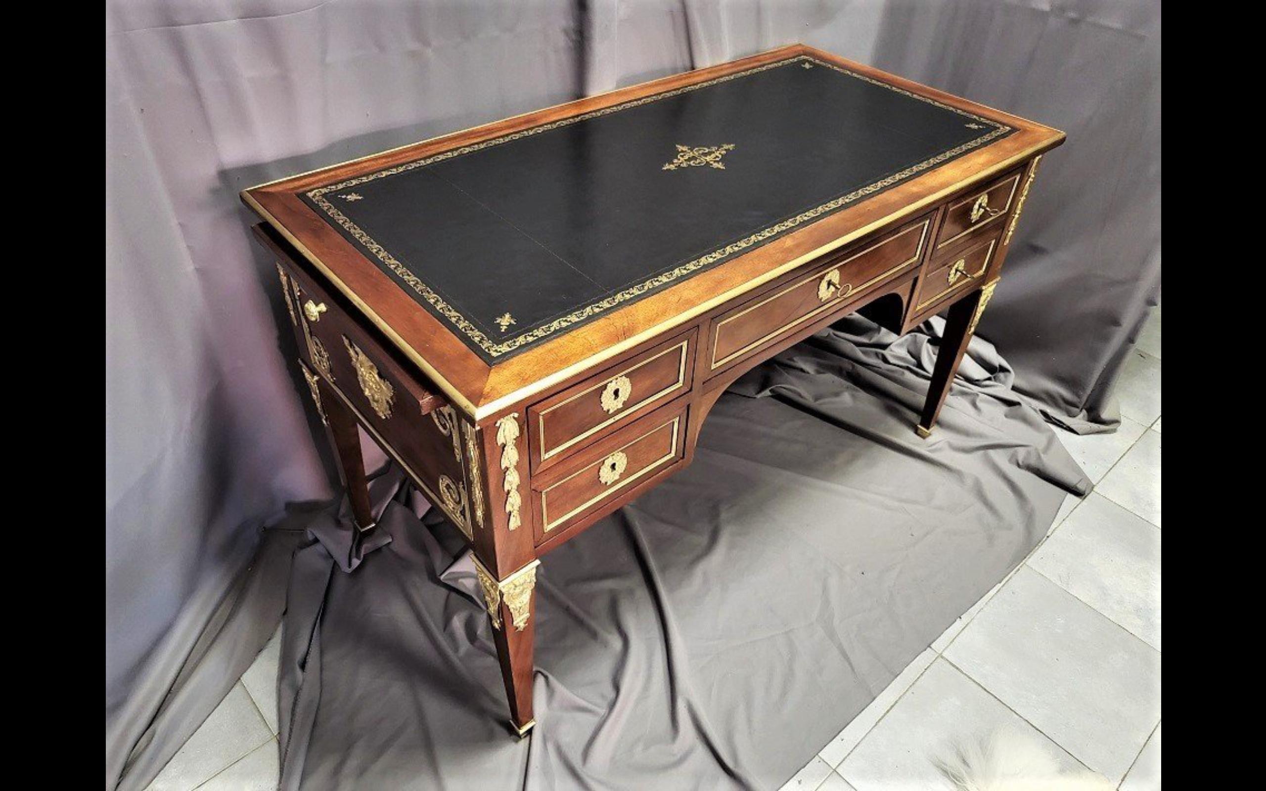Brown Black Desk Table, Boulle Louis XVI, France, 19th Cent 2