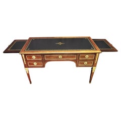 Table de bureau marron et noire, Boulle Louis XVI, France, XIXe siècle