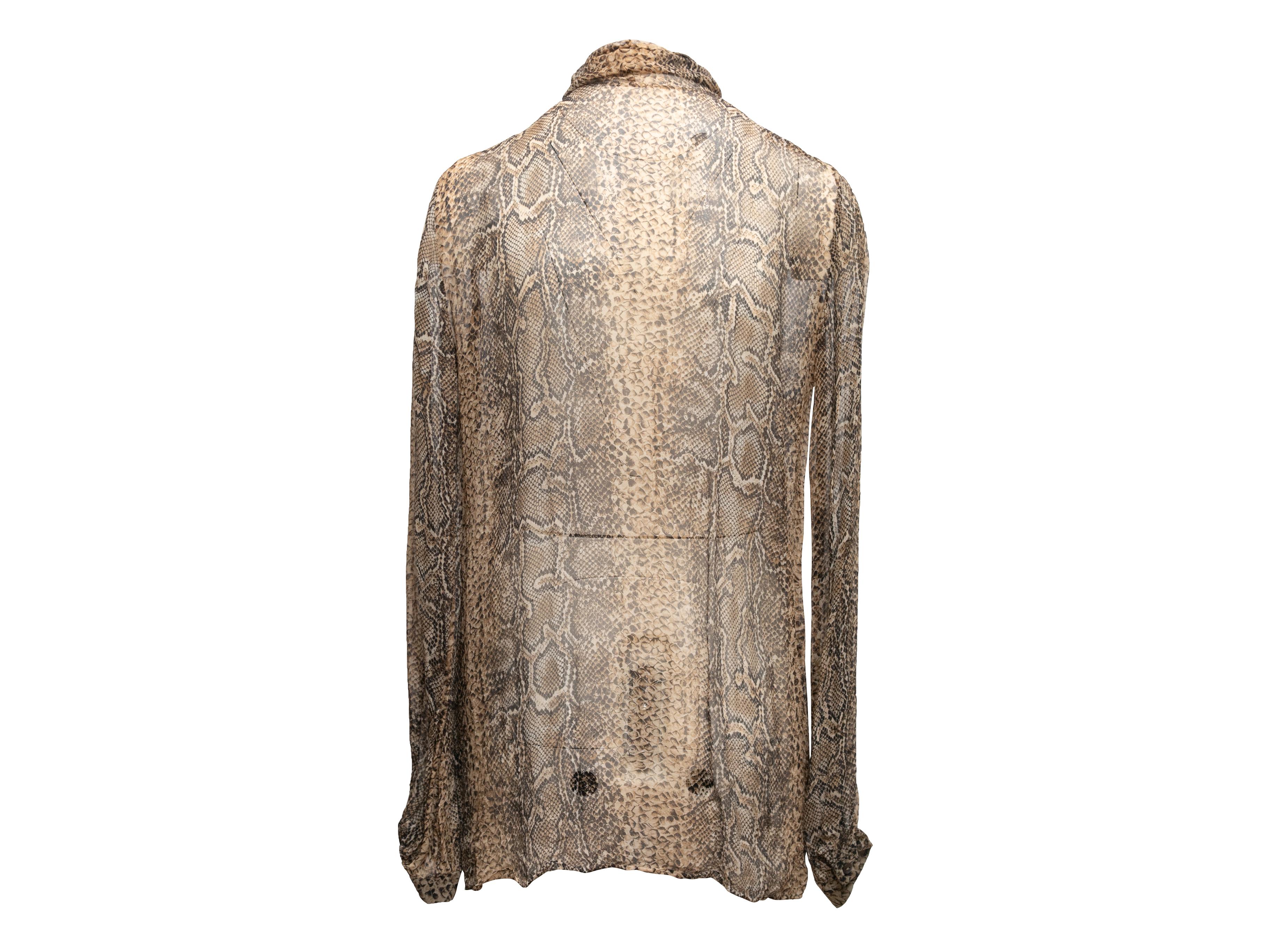 Brown & Black Dolce & Gabbana Snakeskin Print Sheer Pussy Bow Blouse Size IT 44 In Good Condition For Sale In New York, NY