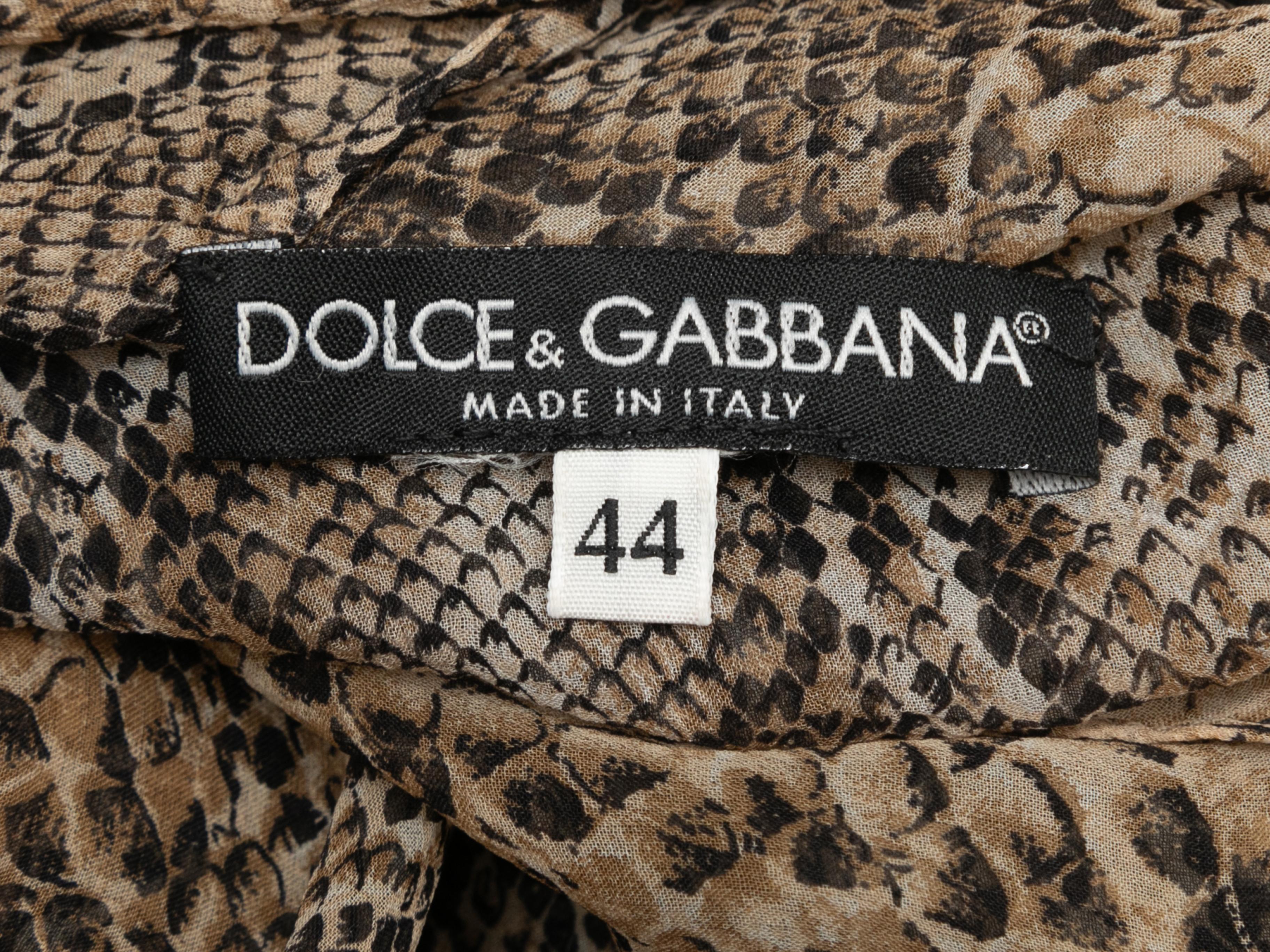 Women's Brown & Black Dolce & Gabbana Snakeskin Print Sheer Pussy Bow Blouse Size IT 44 For Sale